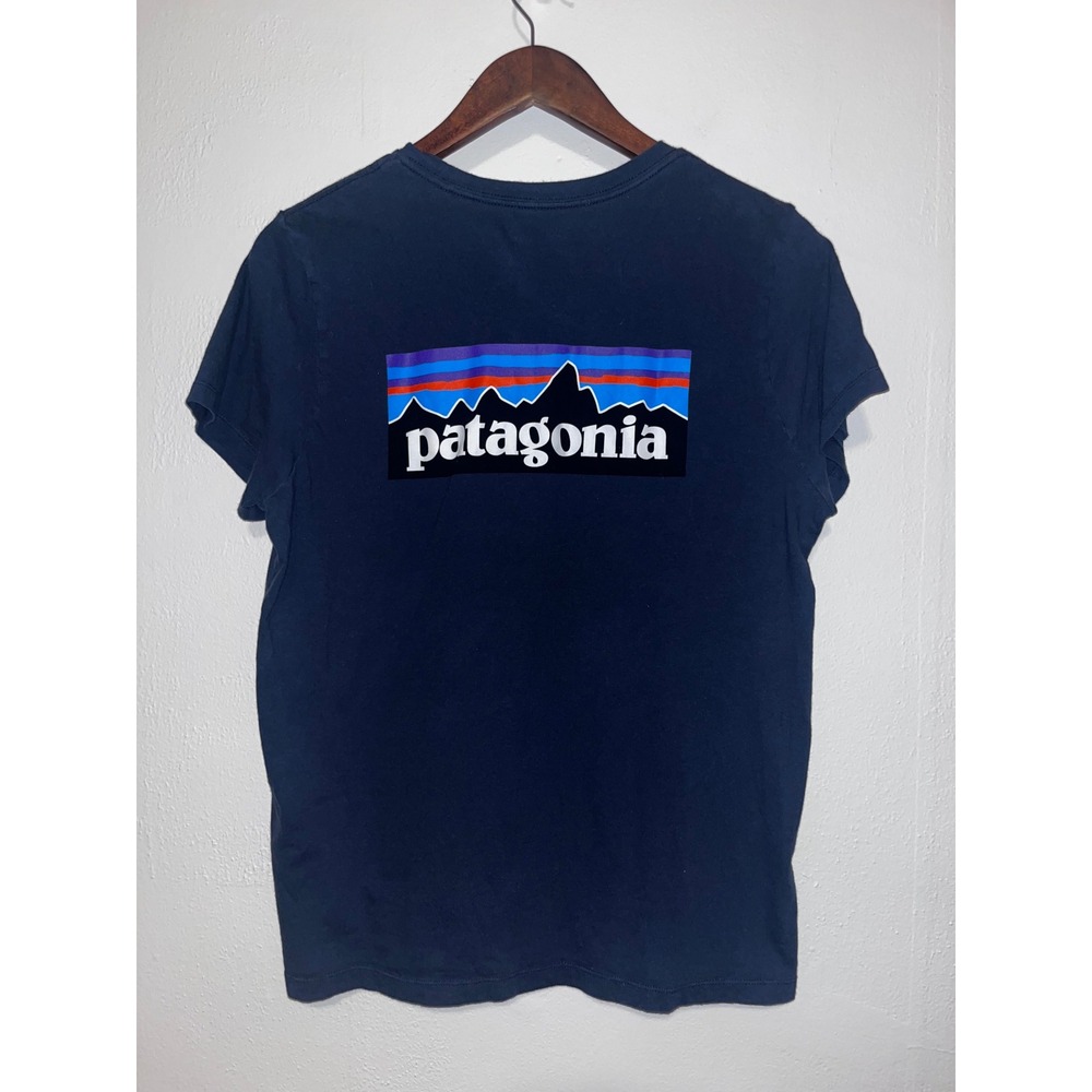 Patagonia Womens Navy Blue Organic Cotton Fitz Roy Logo Graphic T-Shirt Size M